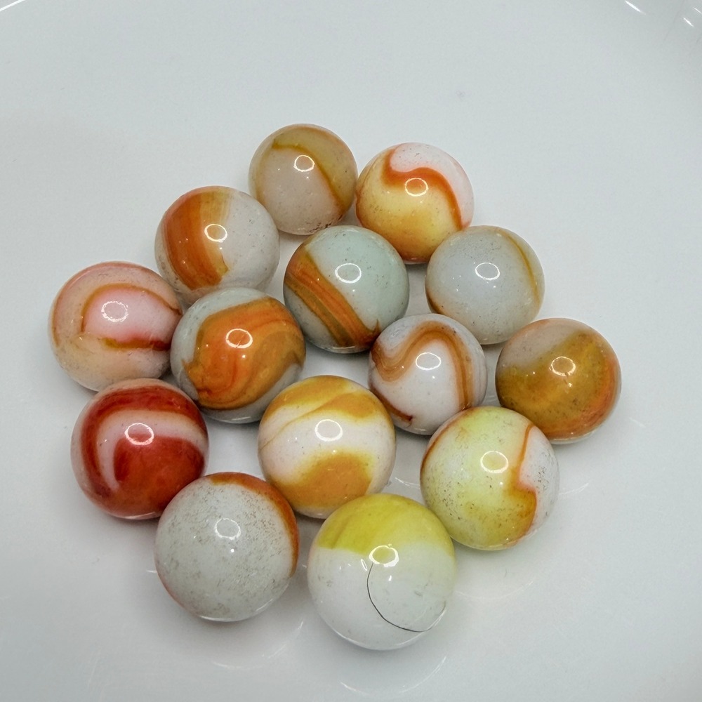 Vintage Corkscrew Glass Marbles Lot‎ – Orange Yellow White Swirls – Garage Find